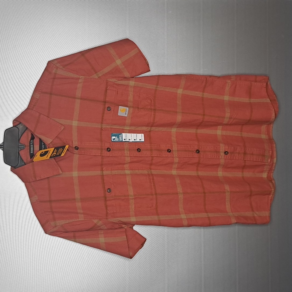Carhartt Men's Rugged Flex Button Down Short Sleeve red/orange